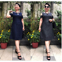 Size L, XL, 2XL (48 - 74kg) - Váy Đầm Trung Niên Kim Tuyến Co Giãn - Dáng Suông - Có 2 Túi, Dây Kéo