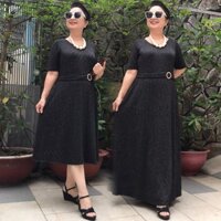 Size L, XL (52 - 72kg) - Váy Đầm Trung Niên Dự Tiệc Thun Kim Tuyến Sang Trọng Dáng Xòe