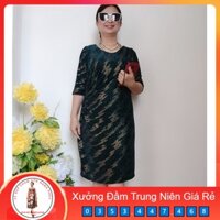 Size L, XL (55 - 70Kg) - Váy Đầm Trung Niên Thun Nhũ Kim Tuyến  Nhún Eo Che Bụng - Chất Vải Co Giãn