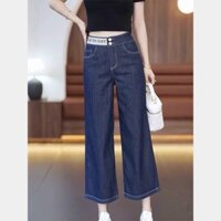 Size Lớn Cao Cấp Màu Xanh Đậm Quần Jean Ống Rộng Nữ Mùa Thu 2024 Phong Cách Mới Béo mm Co Giãn Eo Ôm Hơn Nhìn Đến Mắt Cá Chân Quần Dài Hợp Thời Trang OCHV
