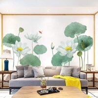 [Size lớn] Decal dán tường hoa sen trắng
