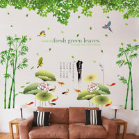 Size Lớn  Decal dán tường kết hợp Lá xanh - Bụi Tre và  Sen AM91040779CXY1097AB