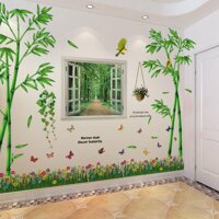 Size Lớn  Decal dán tường kết hợp Bụi Tre - Cửa Sổ - Chân Tường Hoa AM9104-AY701-AY823