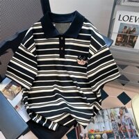 Size Lớn Đen Trắng Sọc Áo Thun Ngắn Tay Nam Nữ Mỹ Retro Mùa Hè Cổ Áo polo Nửa Tay Top