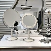 (SIZE LỚN) Gương trang điểm để bàn makeup 2 mặt phóng to nhựa trắng decor trang trí phòng