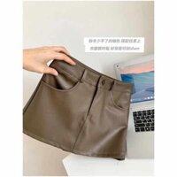 Size Lớn Màu Nâu Cao Cấp pu Da Váy Váy Nữ Xuân Thu Phong Cách Mới Váy Ngắn Nhỏ Ôm Hơn Nhìn Nóng Cô Gái Hông Váy