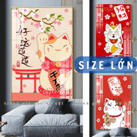 [SIZE LỚN] Tranh Nhật Bản hình mèo thần tài may mắn chất canvas hoặc tráng gương có khung tặng đinh ghim treo tranh