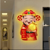 (SIZE LỚN )Tranh Tráng Gương Đèn LED Thần Tài, Cao cấp, trang trí, decor,,... ( Có REMOTE điều kiển)