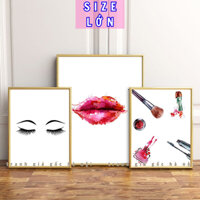 [SIZE LỚN] Tranh trang trí tiệm makeup mi móng salon làm đẹp in canvas có khung và đinh treo 3 chân
