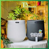 (Size lớn)Chậu nhựa trồng cây hai đáy Cao Cấp,Chậu giả gốm vân dọc Nhập Khẩu đơn giản,nhẹ nhàng,sang trọng