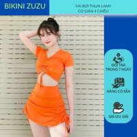 [Size S,M,L,XL] Đồ bơi nữ Bikini đi biển áo tắm dây rút Ngực Váy Rút Lưng Cao  Bikini ZUZU