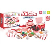 (Size To) Đồ chơi nấu ăn KITCHEN 38 món, Đồ chơi nhà bếp màu hồng có bếp từ, nồi cơm điện cho bé