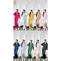 [Size XL 60-70kg] Bộ pijama tay dài quần dài màu trơn vải lụa latin cao cấp- hiệu GẤU NÂU