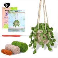 Sjjl Bộ móc thực vật, Bộ dụng cụ dệt kim treo cây, Bộ dụng cụ dệt kim trong chậu lá xanh thủ công Bộ vật liệu móc cho người mới bắt đầu