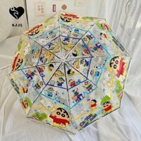 Sjjl Crayon Shin chan Ô tự động, Ô che nắng gấp nhẹ trong suốt Shin chan, Mưa nắng chống nước Sử dụng kép Ô chống nắng hoạt hình chống tia cực tím