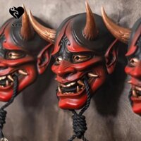 Sjjl Mặt nạ cao su Prajna Nhật Bản, Mềm mại có dây Prajna Head Cover, Cosplay Prop Horns Ghost Mặt nạ quỷ đỏ và đen Trang phục hóa trang
