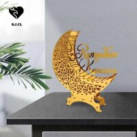 Sjjl Ramadan Eid Mubarak Trang Trí, Hình Lưỡi Liềm Dạ Quang Mặt Trăng Đèn Bàn, Tuyệt Đẹp Rỗng Acrylic Trang Trí Bàn Nhà