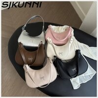 SJKUNNI Túi Nơ Nơ , Túi Nơ Nách Thiết Kế Dung Tích Lớn, Túi Xách Y2K Da PU Màu Trơn