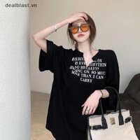 [Sk] Áo thun nữ Y2k cổ chữ V Street Vintage Hàn Quốc Harajuku Dark Grunge Oversize Slouchy Over hông Áo thun tay giữa SK