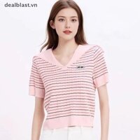 [Sk] Hàng Mới Về Cổ Chữ V Sọc Slim Fit Dệt Kim Áo Thun Nữ SK