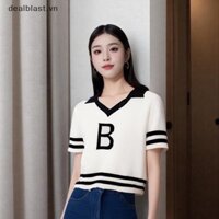[Sk] Hàng Mới Về Cổ Chữ V Sọc Slim Fit Dệt Kim Áo Thun Nữ SK