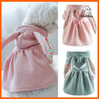 Skalibal Chó Rãnh Áo Khoác Tai Thỏ Dễ Thương In Hình Chắp Vá Cánh Đầu Có Mũ Trùm Đầu Thu Đông Nút Màu Trơn Thú Cưng Chó Con Đầm Cho Ngoài Trời