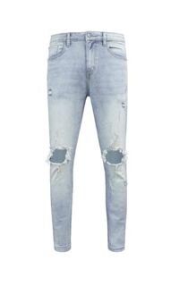 Skinny Jeans With Knee Rips In Mid Wash Blue