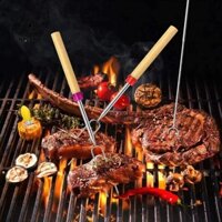 Skjk 8 Cái Nĩa Thịt Nướng, Xiên Thịt Nướng Bằng Thép Không Gỉ Kính Thiên Văn, Phụ Kiện Nhà Bếp Hình Chữ U 2 Răng Tay Cầm Bằng Gỗ Thanh BBQ Dã Ngoại