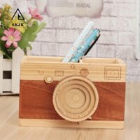 Skjk Hộp Đựng Bút Bằng Gỗ Quà Tặng Tự Nhiên Để Bàn Hộp Bảo Quản Văn Phòng Đồ Dùng Học Tập Camera Sáng Tạo Dụng Cụ Trang Điểm Hai Lớp