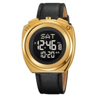 Skmei 2241 Hiển thị thời gian kép Dây đeo bằng da sang trọng Đồng hồ đeo tay thể thao 30M Chống nước Ngày điện tử Đèn EL cho đồng hồ bấm giờ nam