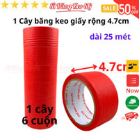 SKU201 - Băng keo giấy màu đỏ, rộng 4.7cm, dài 25 mét, lõi giấy 3mm - 1 cây có 6 cuộn