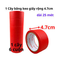 SKU201 - Băng keo giấy màu đỏ, rộng 4.7cm, dài 25 mét, lõi giấy 3mm - 1 cây có 6 cuộn - STBK