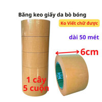SKU259 - Băng keo giấy da bò bóng, giấy nâu không viết, rộng 6cm, dài 50 mét, lõi giấy 3mm - STBK