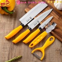 SKU363 - Bộ Dao Làm Bếp Nhật Bản 5 Món Màu Vàng, Dao Bếp Sang Trọng, Thép Không Rỉ Siêu Bền Đẹp
