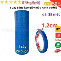 SKU494 - Băng keo giấy màu xanh dương rộng 1.2cm, dài 25 mét, lõi giấy 3mm, 1 cây 24 cuộn, giá tại xưởng