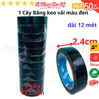 SKU702 - Băng keo vải màu đen, rộng 2.4cm, dài 12 mét mỗi cuộn, lõi giấy 3mm - 1 cây có 12 cuộn