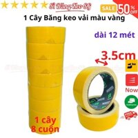 SKU705 - Băng keo vải màu vàng, rộng 3.5cm, dài 12 mét mỗi cuộn, lõi giấy 3mm - 1 cây có 8 cuộn