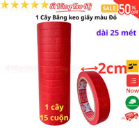 SKU71 - Băng keo giấy màu đỏ rộng 2cm, dài 25 mét, lõi giấy 3mm, 1 cây 15 cuộn, giá tại xưởng - Sỉ Băng Keo SG