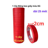 SKU71 - Băng keo giấy màu đỏ rộng 2cm, dài 25 mét, lõi giấy 3mm, 1 cây 15 cuộn, giá tại xưởng - STBK