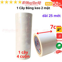 SKU765 - Băng keo 2 mặt, rộng 7cm, dài 25 mét mỗi cuộn, lõi giấy 3mm - 1 cây có 4 cuộn