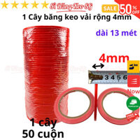 SKU90 - Băng keo vải màu đỏ, rộng 4mm, dài 13 mét, lõi giấy 3mm - 1 cây có 50 cuộn - Sỉ Băng Keo SG