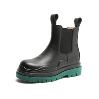 SKYLYZH Women Chelsea Boots Elastic Martin Ankle Slip-on Black Leather Round Toe Platform Short Basic Winter Boots Ladies