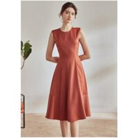 S.LAM 🌻  Đầm màu cam đất trơn tối giản cổ nhỏ không tay  🌻