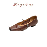 Slay store Giày Mary Jane đế thấp mũi vuông đế mềm gót thấp, đế thấp, trơn màu