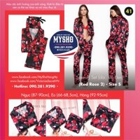 (Sleep Bill Mỹ S) - Bộ đồ ngủ đen cá tính hoa đỏ (41), cực xinh, vải Satin mềm mát, Red Rose - Victoria's Secret