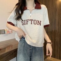 SlimmingTT-shirt Summer Short Sleeve Loose200T-shirt Half Sleeve Women's Zipper Jin Fashion FatmmToppoloShirt plus Size