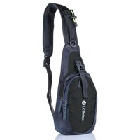 Sling Bag Backpack Chest Shoulder Compact Fanny Sack Satchel Outdoor Bike nylon fabric black, by LC Prime