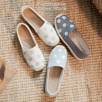 Slip on cói nữ - Giày lười vải thêu bông cúc - Chất liệu vải bố thoáng khí đế PVC mềm dẻo - Mã X-18
