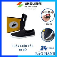 Slip on - Giày lười vải nam cao cấp - Vải thô màu đen Mã SP GDM8216