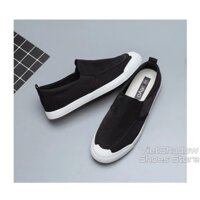 Slip on nam LEYO - Giày lười vải nam - Vải polyester 3 màu đen full, đen đế trắng và xám  - Mã SP A1109 ViP